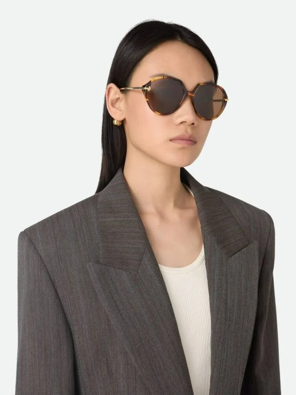 Bottega Veneta Women’s Sunglasses Havana Gold Square Oversized Frames BV1436S